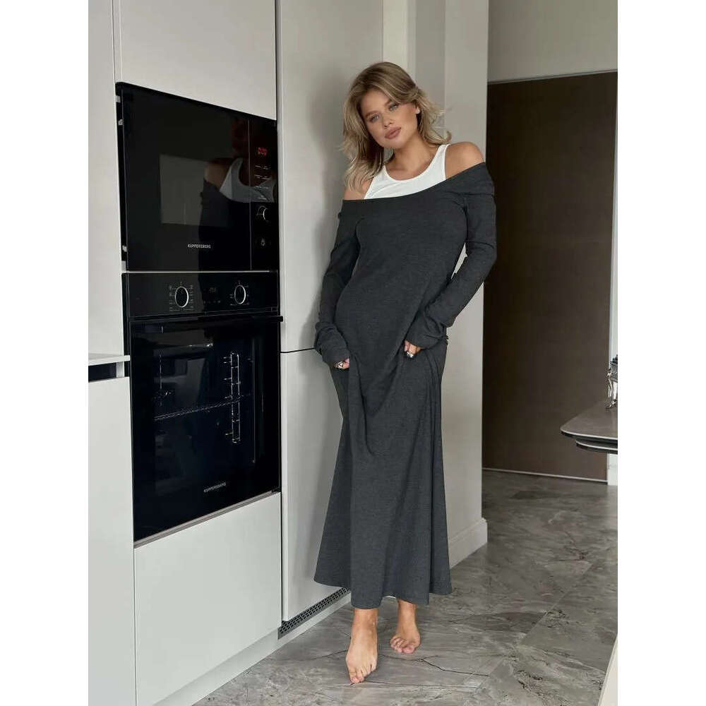 New Long Sleeve Patchwork Fake Two-Piece Vest Sexy Modal Elegant Dress B5