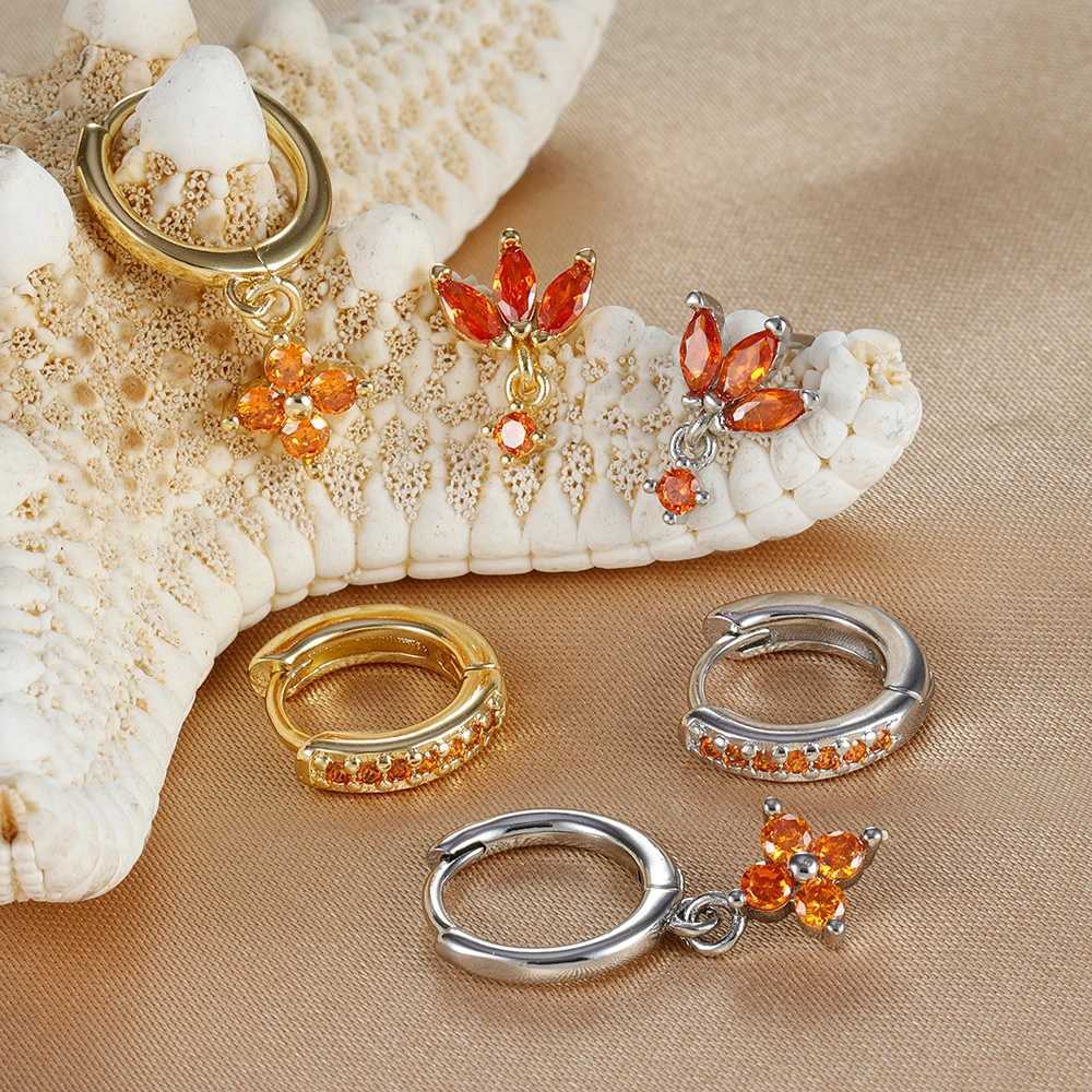 3PCS Fashion Orange Blue Zircon Hanging Earrings Set for Women Stainless Steel Flower Dangle Earring Piercing Jewelry X250718