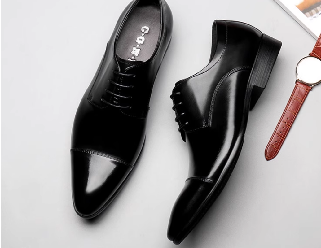 European version of men's shoes, three-joint leather shoes, men's pointed toe formal business leather shoes, genuine leather British trendy 