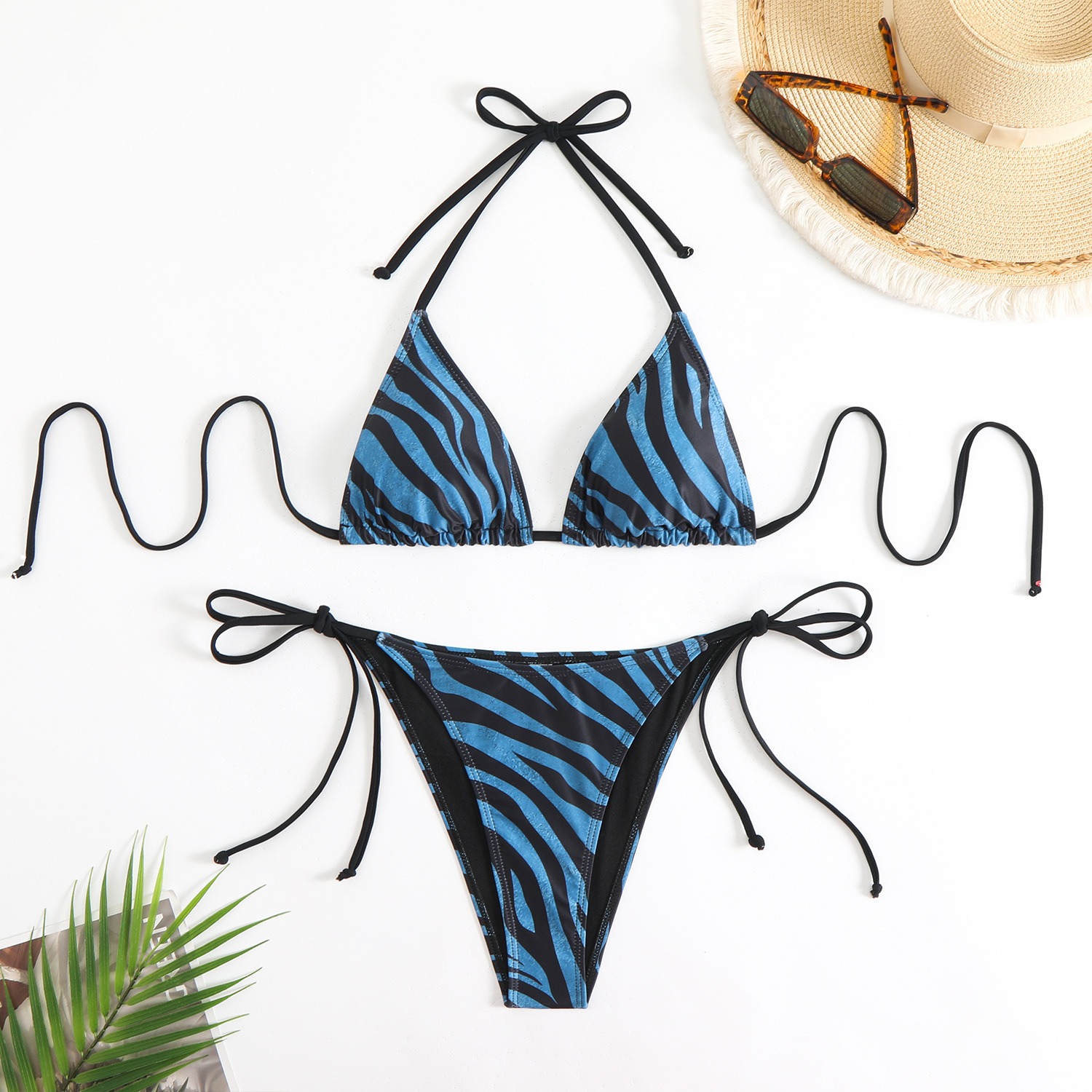 SexyTwo-Tone Zebra Print Swimwear Set - Adjustable Tri-Bikini Bralette & Briefs Combo