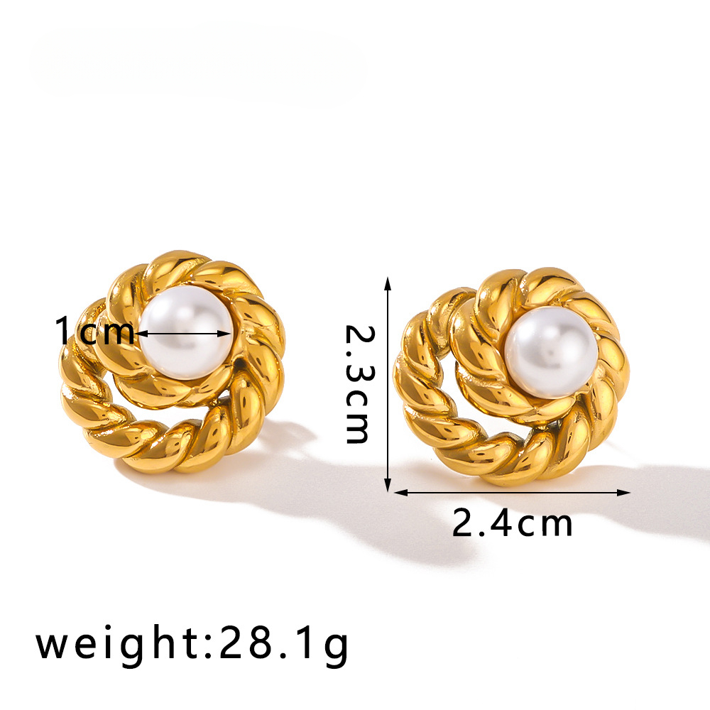 Designer Earrings for Women Fried Dough Twists Pearl Inlaid Stainless Steel Plated 18K Gold Geometric Exquisite Jewelry Wholesale