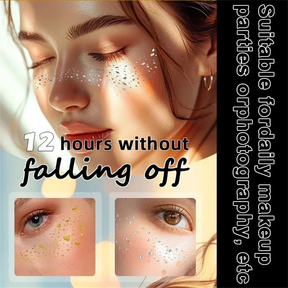 6pcs Stamping Freckles Makeup Patches Metallic Radiation Golden Silver Temporary Tattoo Stickers Face 250714