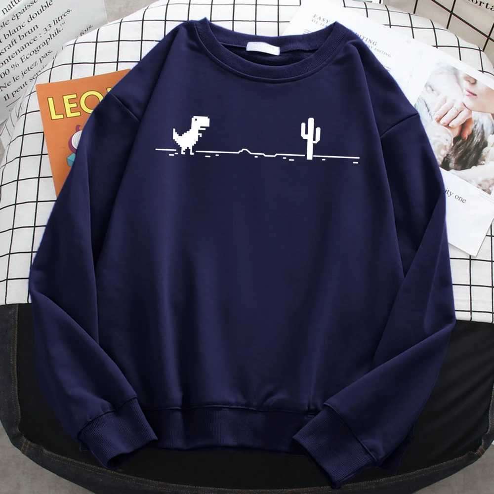 Winter Simple Womens Pullovers Mosaic Game Cactus Little Dinosaur Print Hoodie Fce Soft Sweatshirts Loose Crewneck Clothes XJ250717