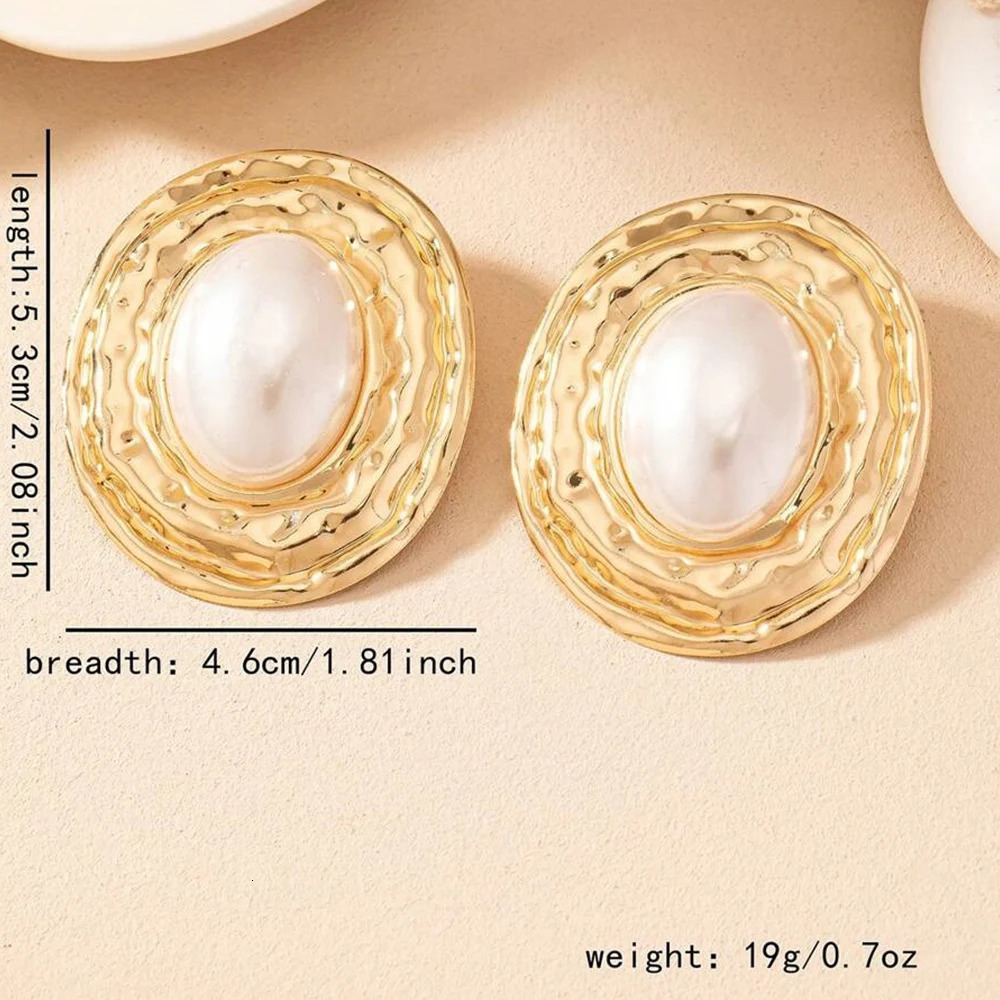 Punk White Rose Pearl Big Earrings For Women Exaggerated Large Oval Metal Stud Earrings Vintage Evening Jewelry 250717