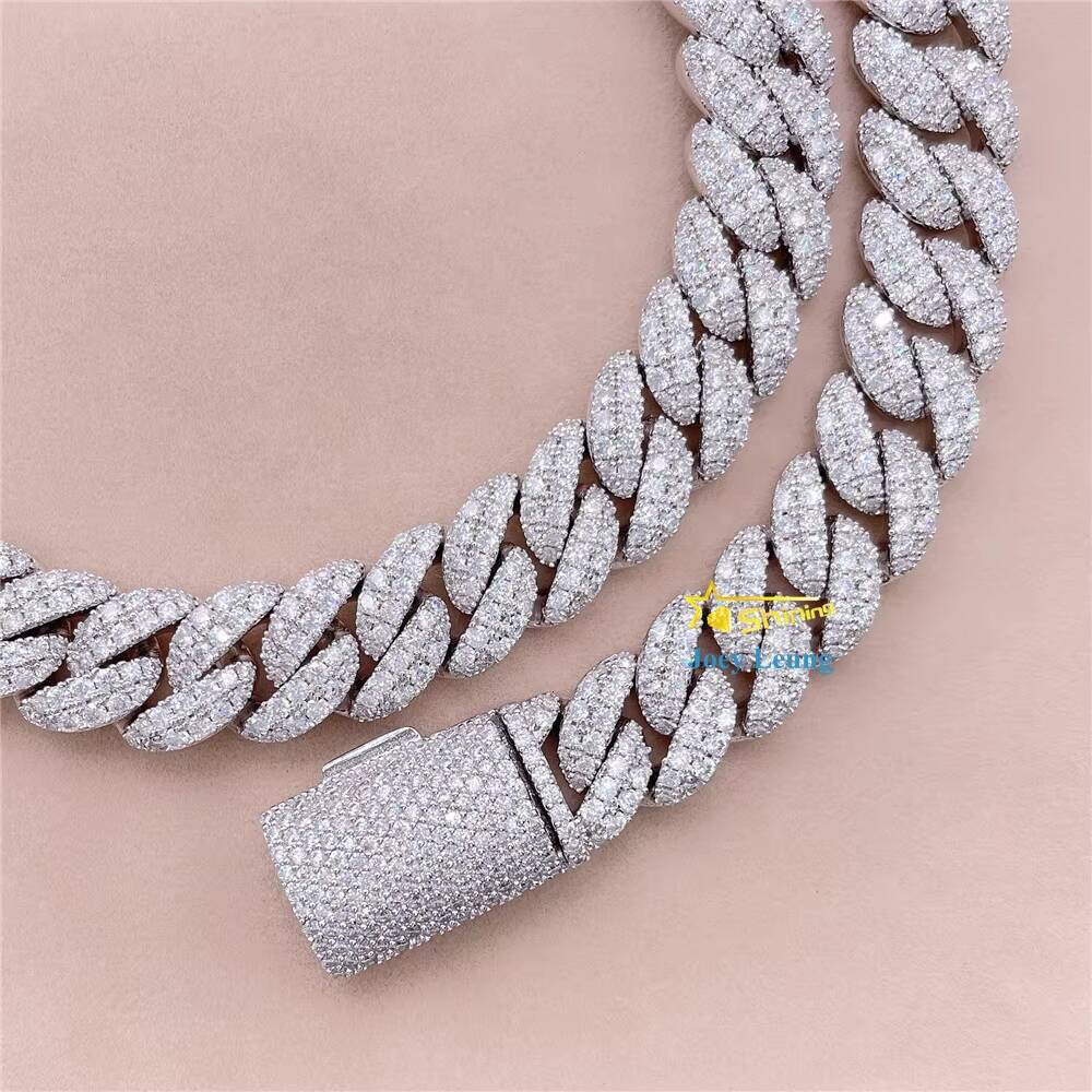 Fine Jewelry Hip Hop Necklace S925 Sterling Silver Gold Plated 12mm 2 Row D Color Vvs1 Moissanite Diamond Cuban Link Chain