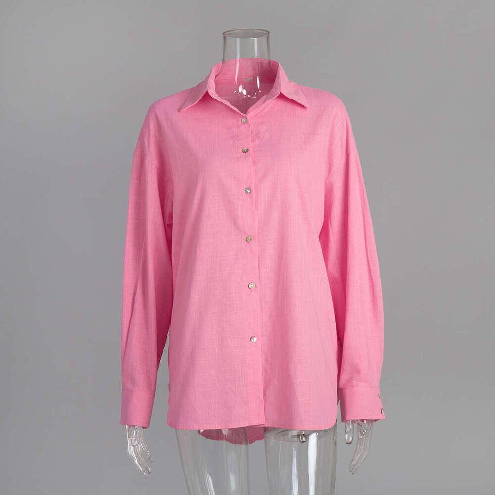 Spring Summer Versatile Lazy Fashion Casual Solid Color Simple Loose Shirt B5