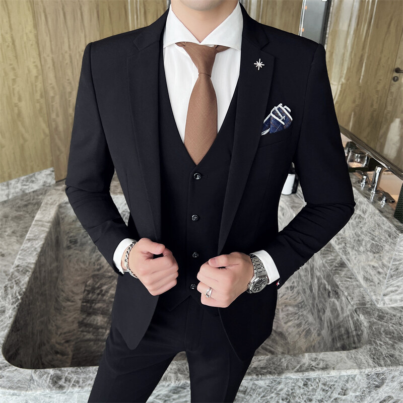 H798Men's three-piece suit business slim casual wedding dress groom suit