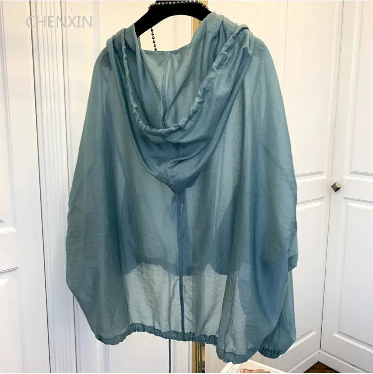 Jacket Hooded Summer SunProof Zipper Coats Thin Loose See Through Outerwear Breathable Outwear Lightweight Clothes Black 250715