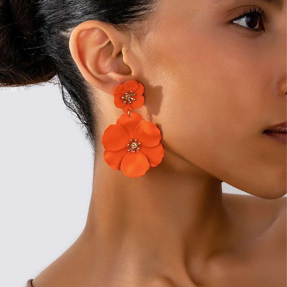Forest Style Girl Long Elegant Designer Jewelry Creative Colorful Flower Spray Paint Multi-layer Earrings