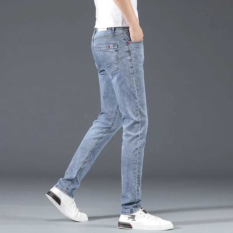 2024 Korean Slim Fit Stretch Jeans Fashion Brand Skinny Jeans Men Casual Classic Cotton Youth Pencil Denim Trousers Light Blue X250718