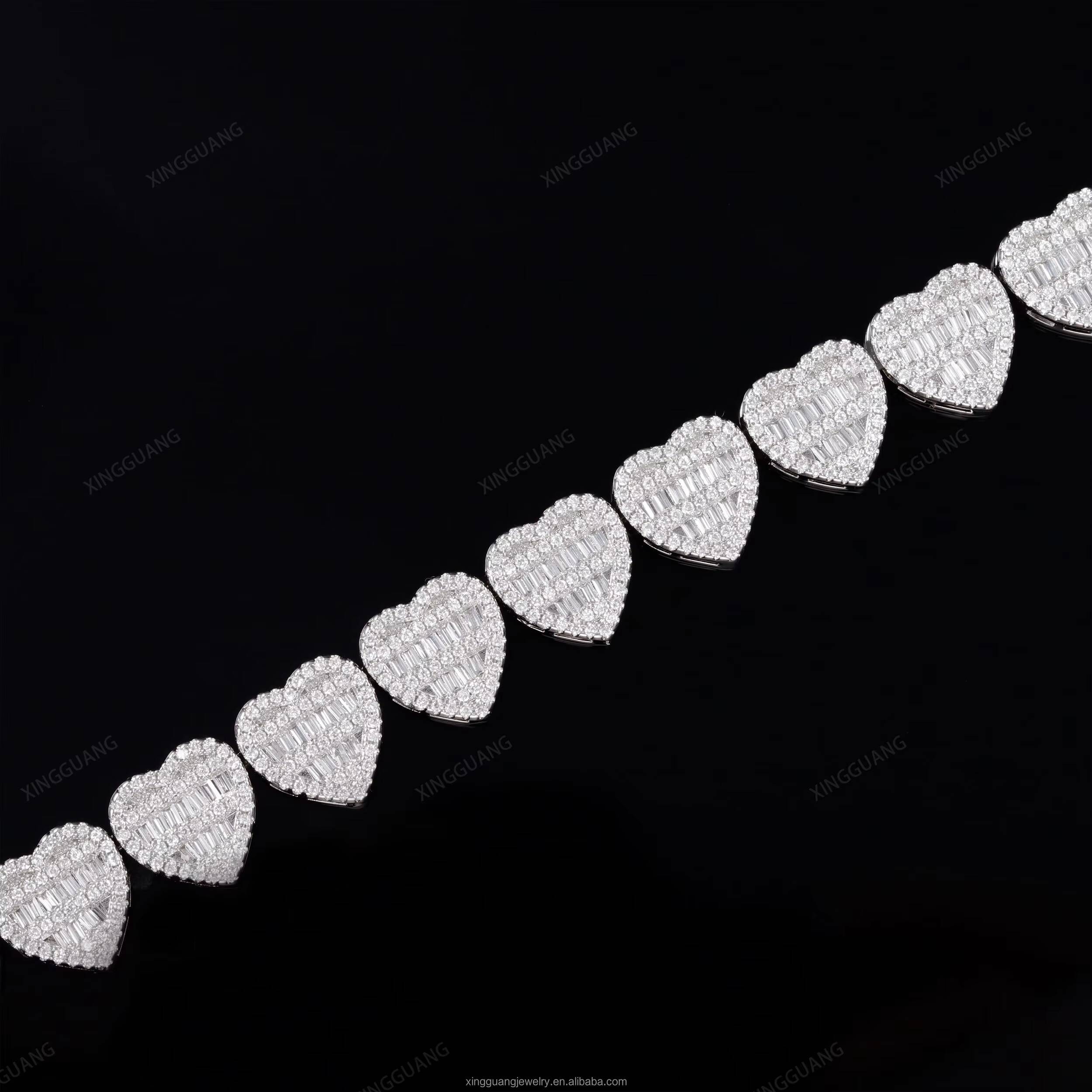 Heart Design Fashion Style VVS Baguette Moissanite Cuban Bracelet S925 Silver Hip Hop Mens Iced Out Diamond Hip Hop Bracelet