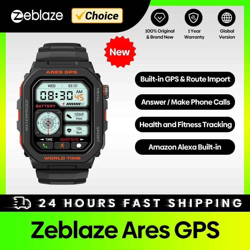 New Zeblaze Ares Smart Built-in Alexa & GPS Bluetooth Phone Calling Smartwatch Heart Rate SpO2 Fiess Tracking Watch free shipping