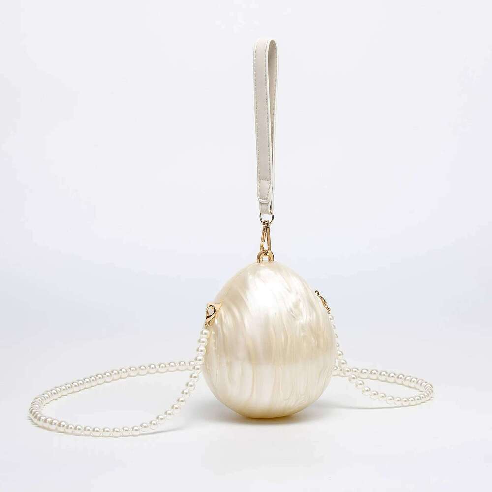 Pearl Oval Ball Beaded Long Chain Women Evening Box Bag Wedding Bridal Minaudiere Handbags Shell Purses Lady Party Clutch