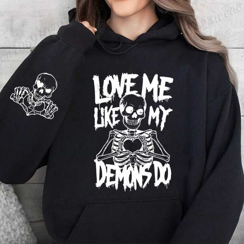 Love Me Like My Demons Funny Print Women Hoody Harajuku Loose Clothes Fce Warm Comfortable Hoodie Vintage Autumn Crewneck TopXJ250717