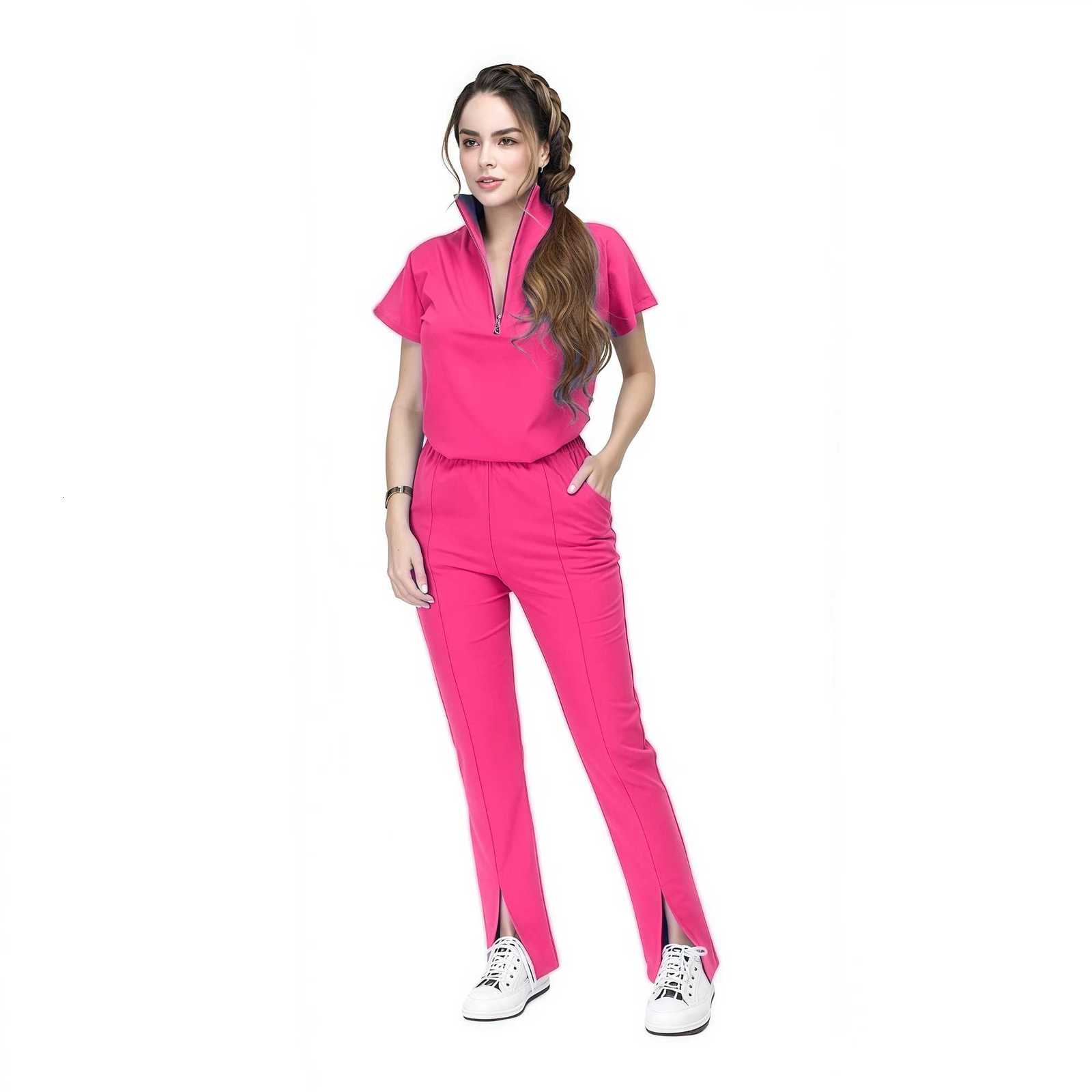 Multi Color Tunic Spa Work Suit Nurses Hospital Uniform Scrub Sets Women Zipper Set Short Sleeve Medical Uniforms Z250718