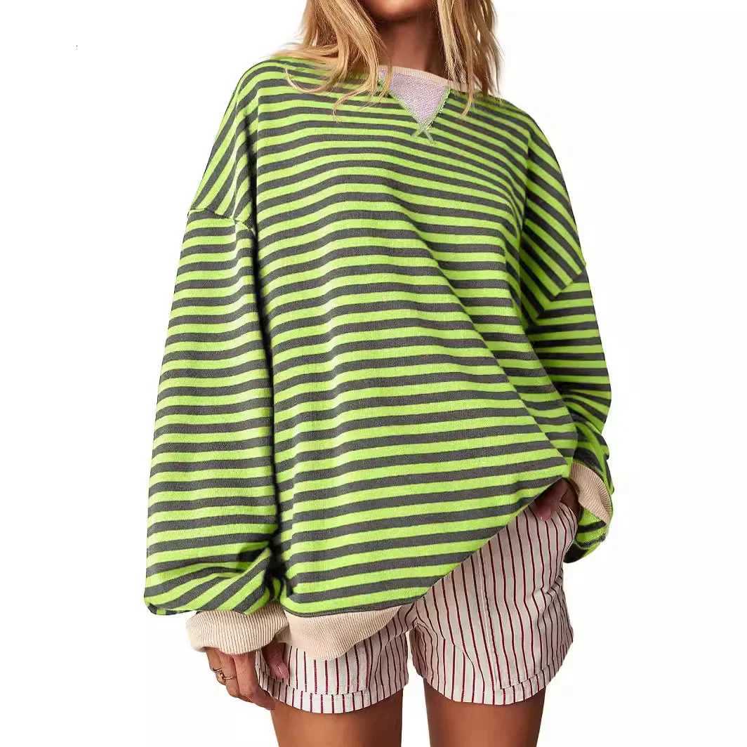 Casual Embroidered Striped Splicing Long Sleeve Crew Neck Pullover Hoodie Womens Clothing Comfortable Breathable Streetwear XJ250717