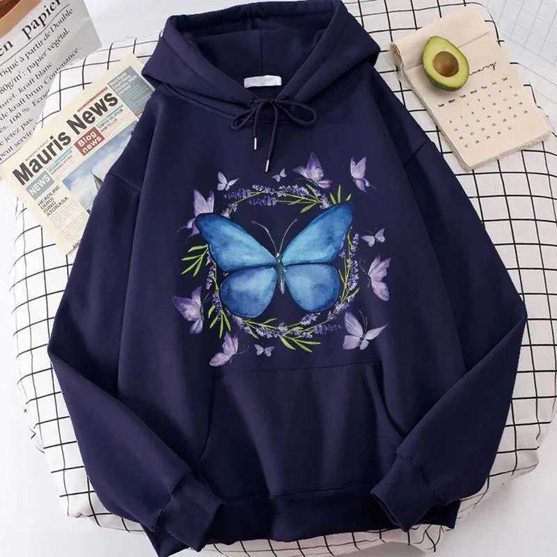 Fashion Butterfly Printed Hoodie Autumn/Winter Casual Hooded Long Sleeve Pullover Sweatshirt XJ250717