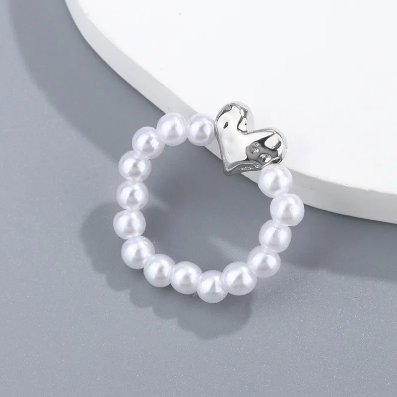 Pearl Stretch Finger Rings for Women Girl Korean Fashion Sweet Heart Jewelry Accessories Gift Party 250716