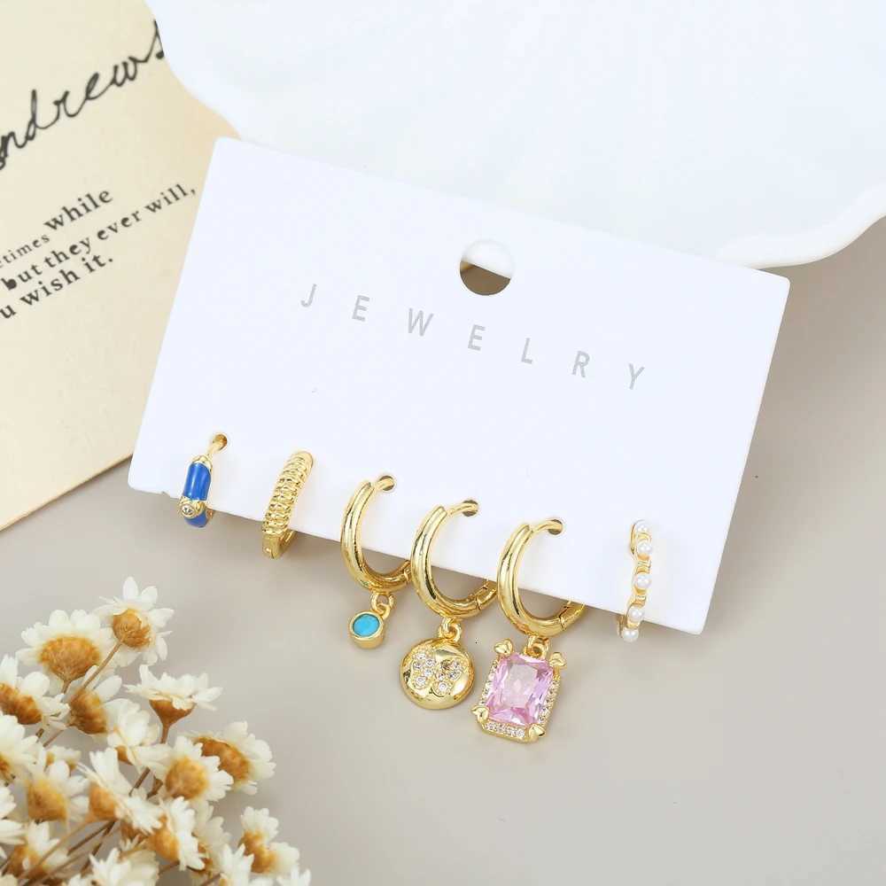 6pcs Mix and Match Trendy Dangle Earrings Set for Women Gold Color Plated Cubic Zircon Jewelry X2507181