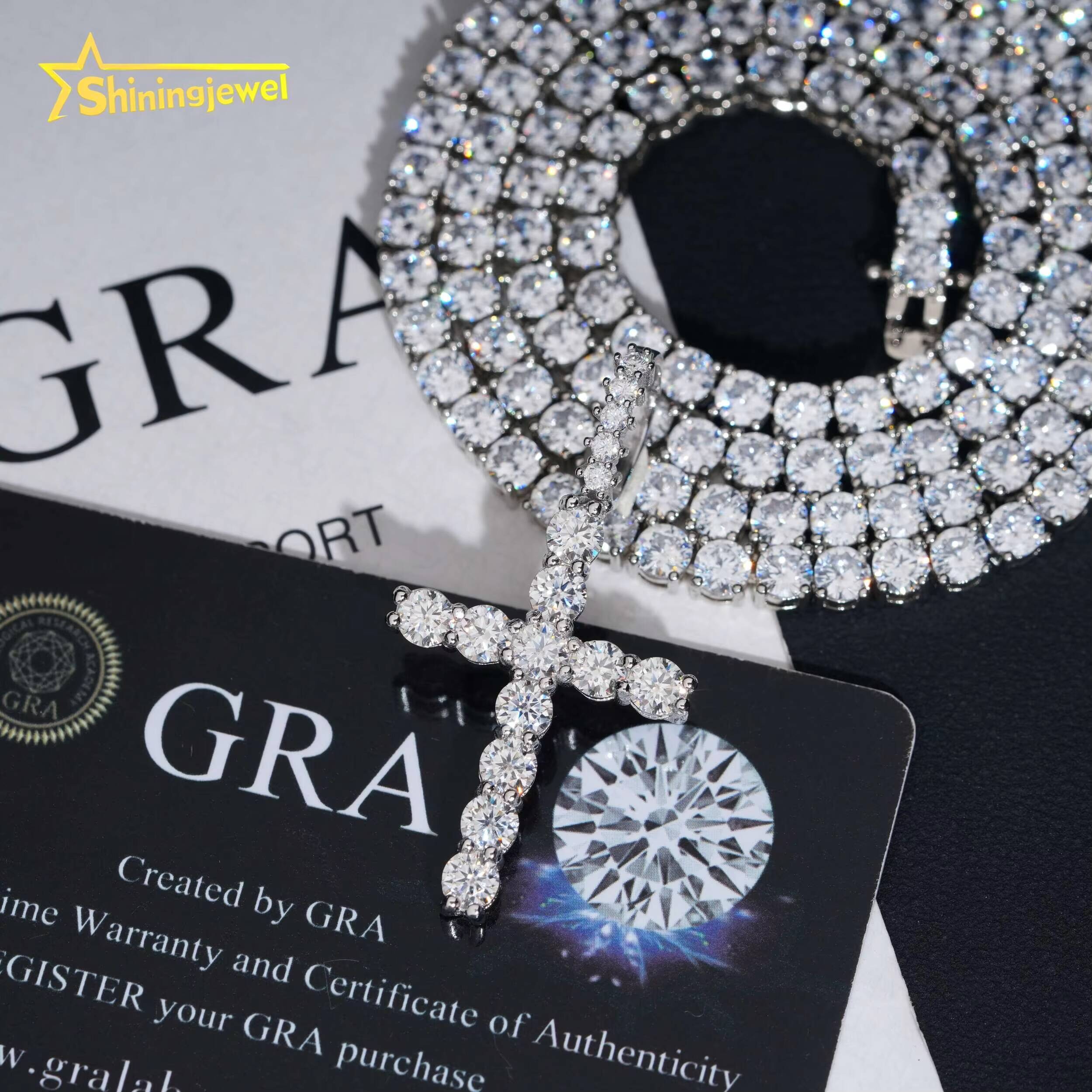 4MM VVS Moissanite Diamond Custom Hip Hop Jewelry Hand Made Pendant 925 Silver Iced Out Cross Pendants for Men Women Pass Tester