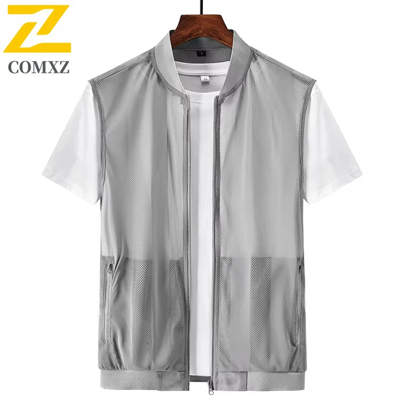 Men Summer Mesh Vest Quick-dry Breathable Multi-pocket Outdoor Fishing Hiking Sleeveless Jacket With Zipper Pockets Work Jacket 250717