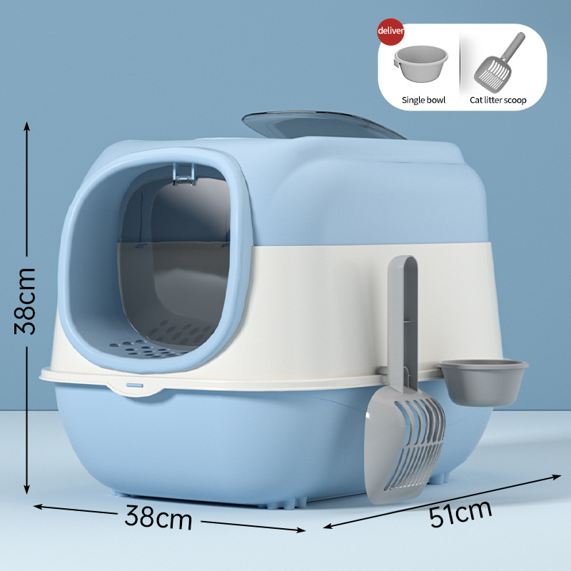 Cat litter box UV sterilization and odor prevention fully enclosed double door oversized cat toilet flip cover box splash proof Without lights