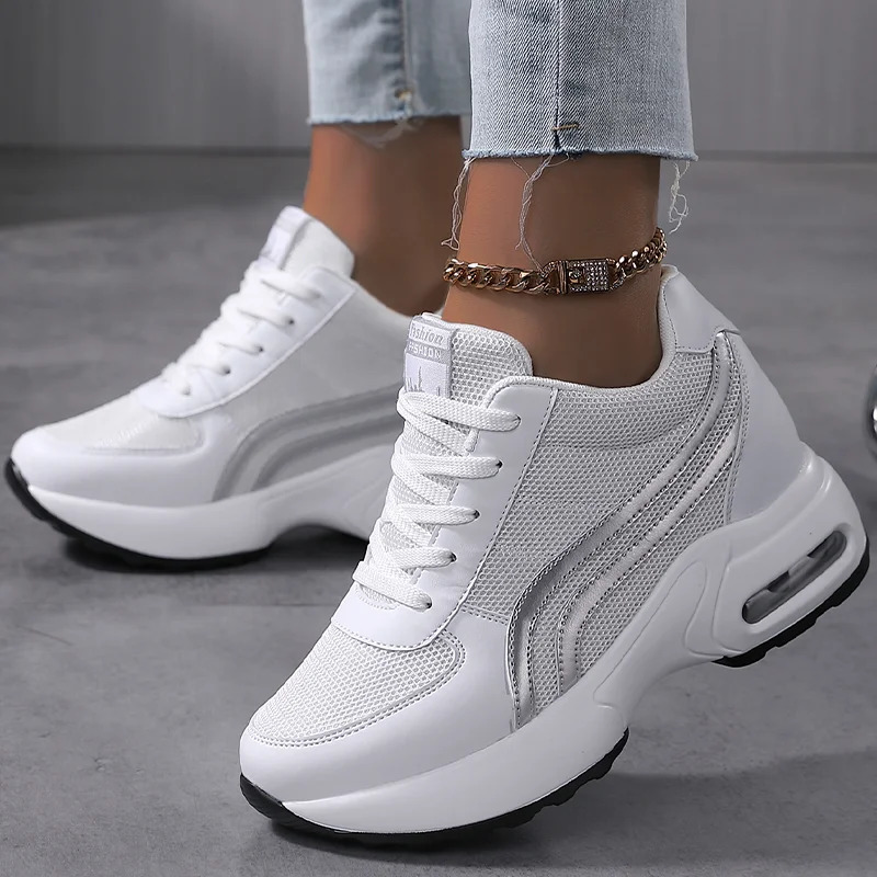 Women Air Cushion Sneakers Mesh White Running Sport Shoes Outdoor Elevator Heightening 8cm Female Casual Walking Shoes 250717