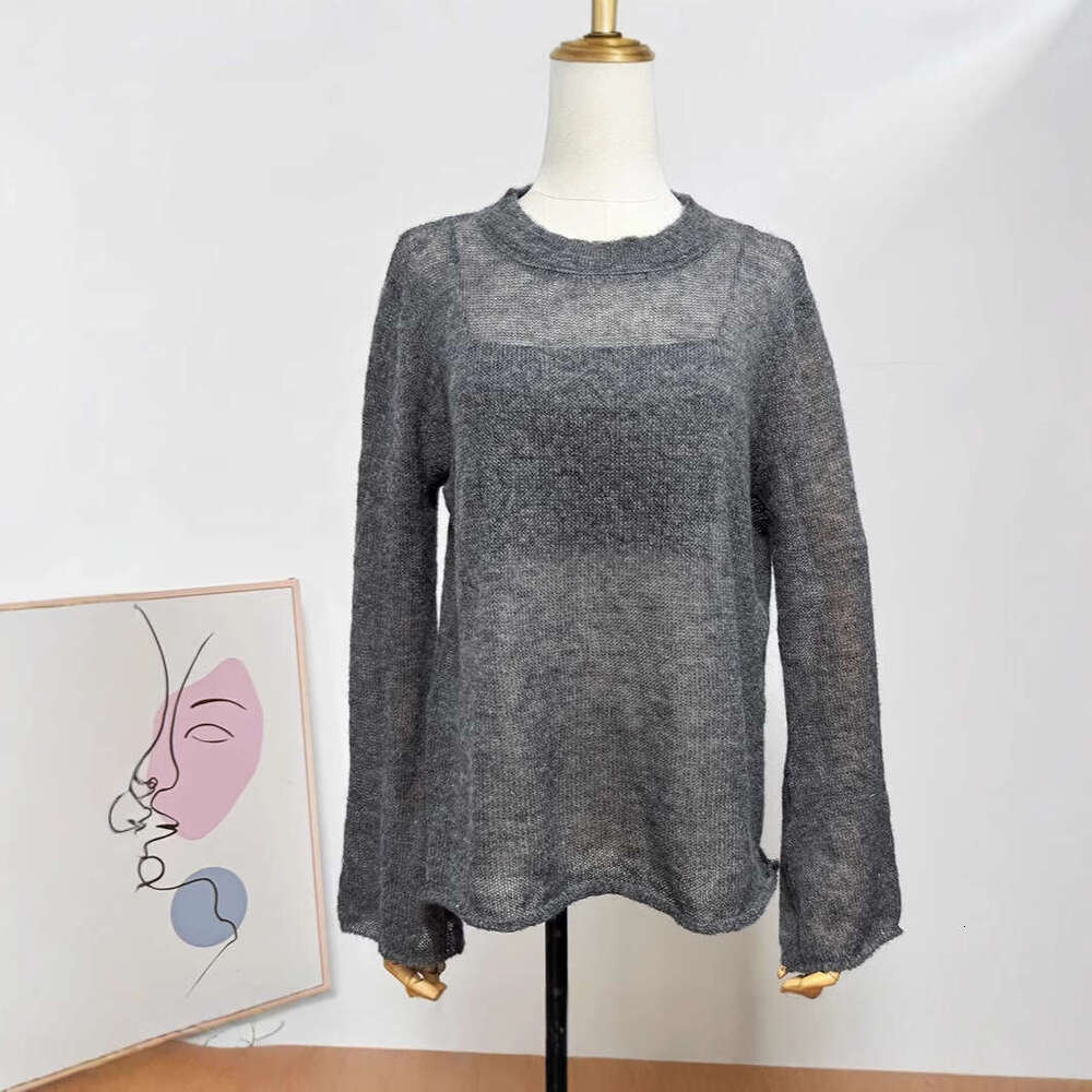 Gray Hollow Cardigan For Women, Spring And Summer Outerwear, Lazy Style Loose Top, Wool Knitted Sweater B5
