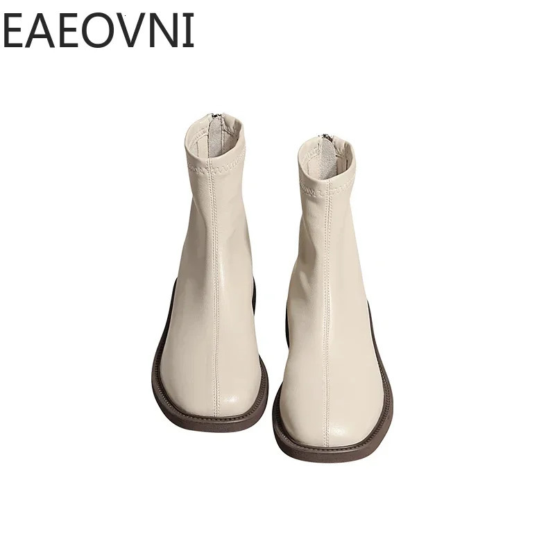 Winter Women Ankle Boots Fashion Soft Leather Ladies Elegant Short Boots Square Low Heel Chelsea Shoes 250717