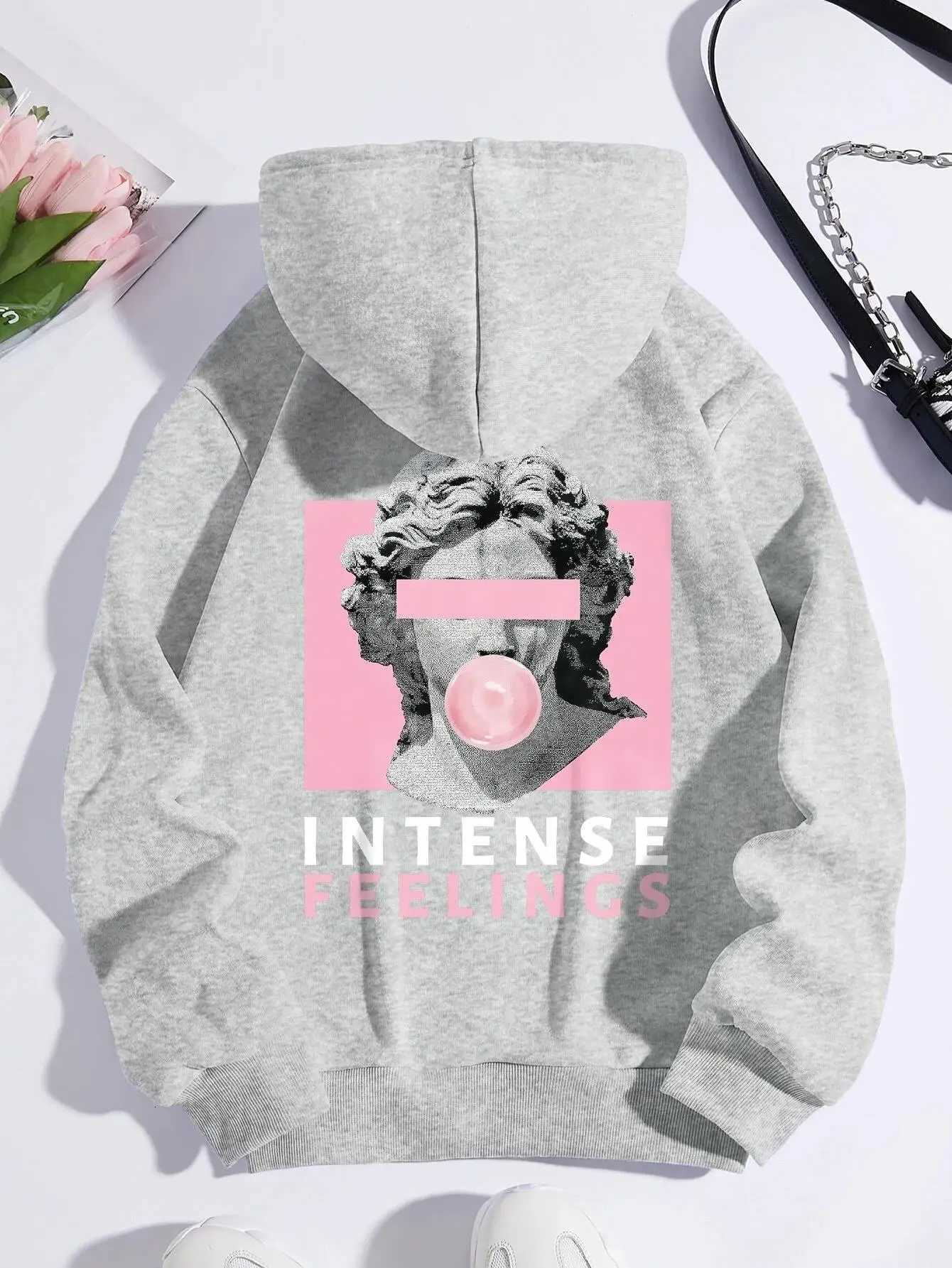 Sculpture Intense Feelings Printing Women Hoodies Casual Sports Tide Hoodie Face Warm Comfortable Hooded Fashion Streetwear XJ250717