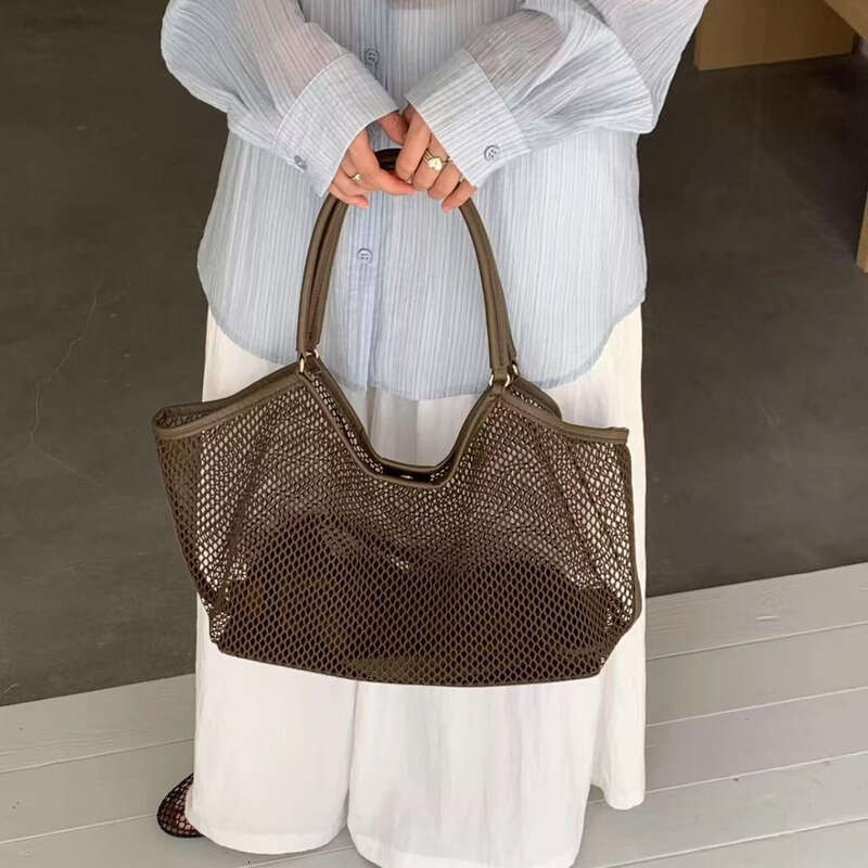 Leather Bag Bucket Bag Tote Bag New Woven Mesh Hollow Handbag Tote For Women Large Capacity Vacation Lazy Shoulder Bag