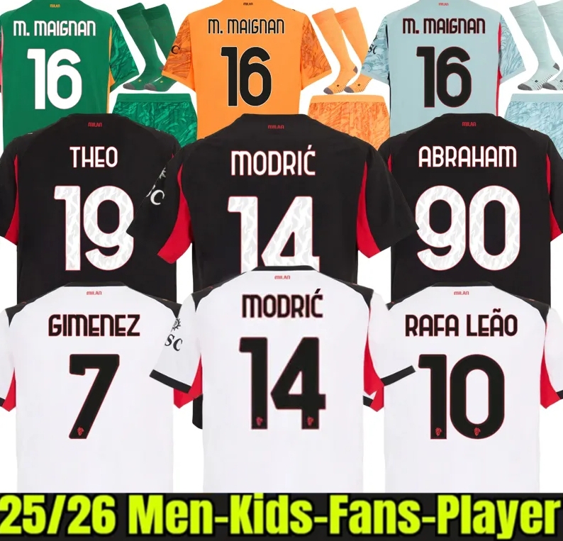 25 26 Maglia MilAn MODRIC RAFA LEAO PULISIC Soccer Jersey Kid Kit long sleeve Home Away 3rd Football Shirts Calcio Maillot TOMORI THEO Pleasures Fourth AC