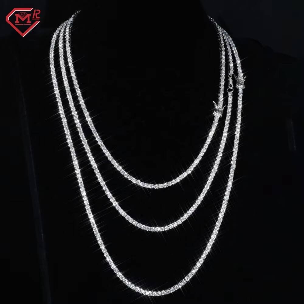 In Stock 3mm Moissanite Tennis Necklace White Gold Iced Out Tennis Chain 925 Sliver Moissanite Chain