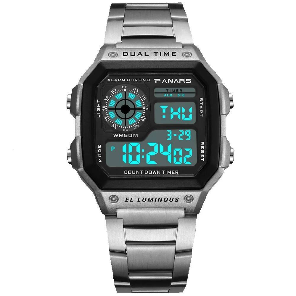 Square Classic Retro Waterproof Multi functional Sports Electronic Watch Square Fashion Electronic Watch Same Style Luminous Alloy Watch