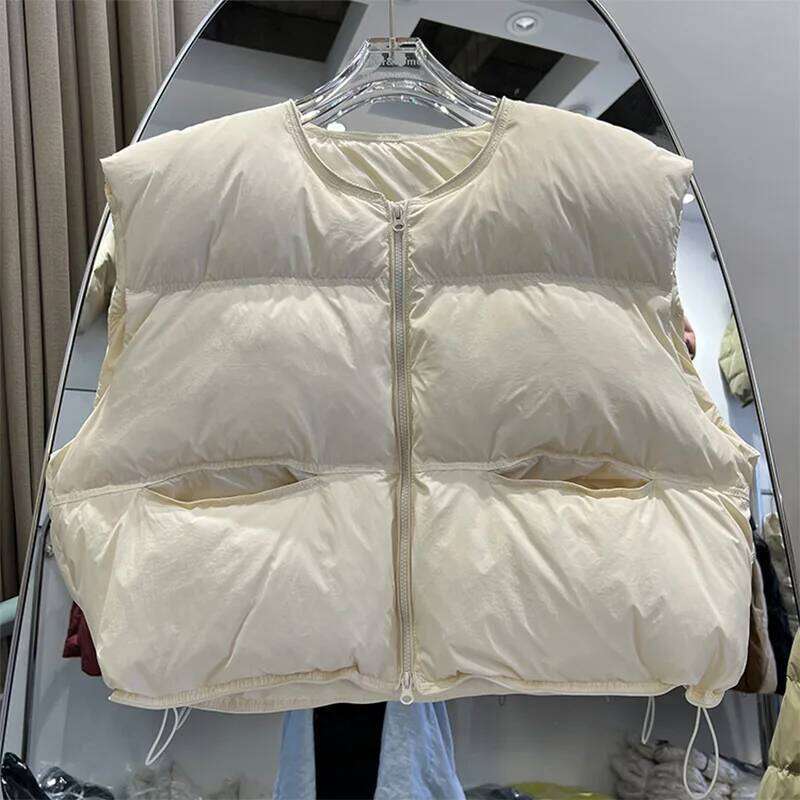 Lagabogy 2025 Winter Woman Loose Short White Duck Down Vest Female Solid Color Tank Ladies Autumn Basic Warm Sleeveless Jacket MDNG