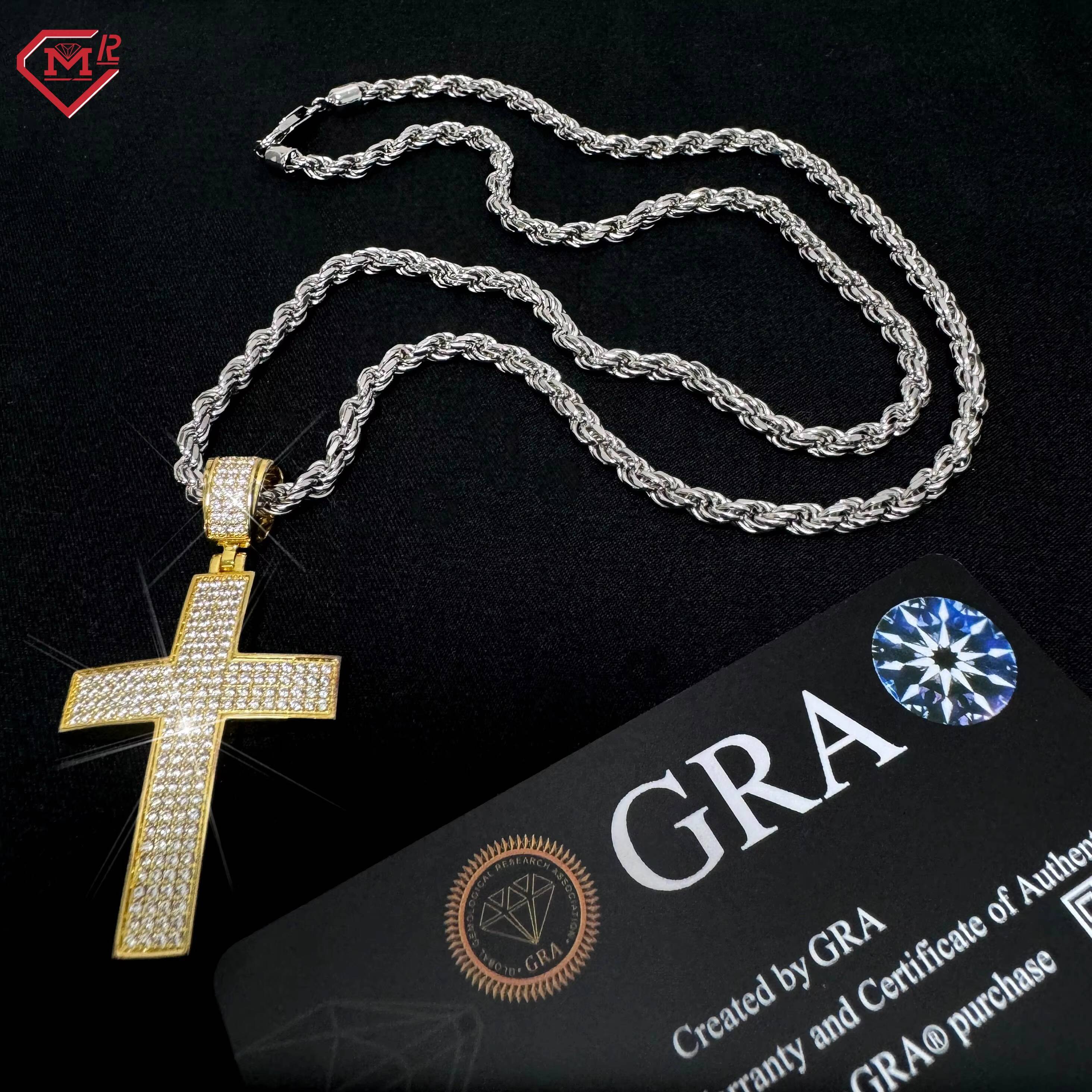 Custom Moissanite Pendant Men Cross Pendant 925 Sterling Silver Hip Hop Moissanite Pendant