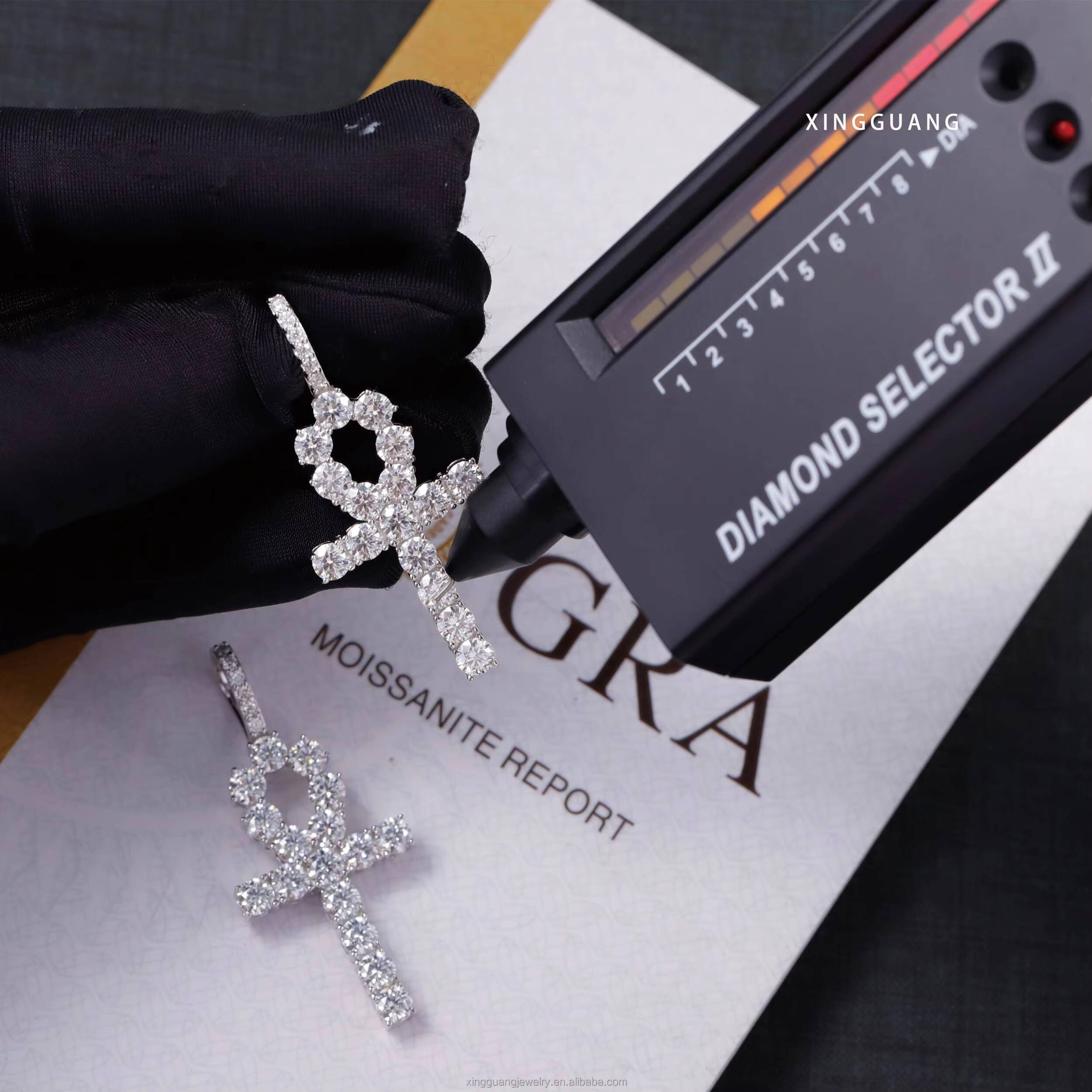 RTS Cross Shape VVS Moissanite Diamond 925 Silver Pendantwith Rope Chain for Fashion Jewelry