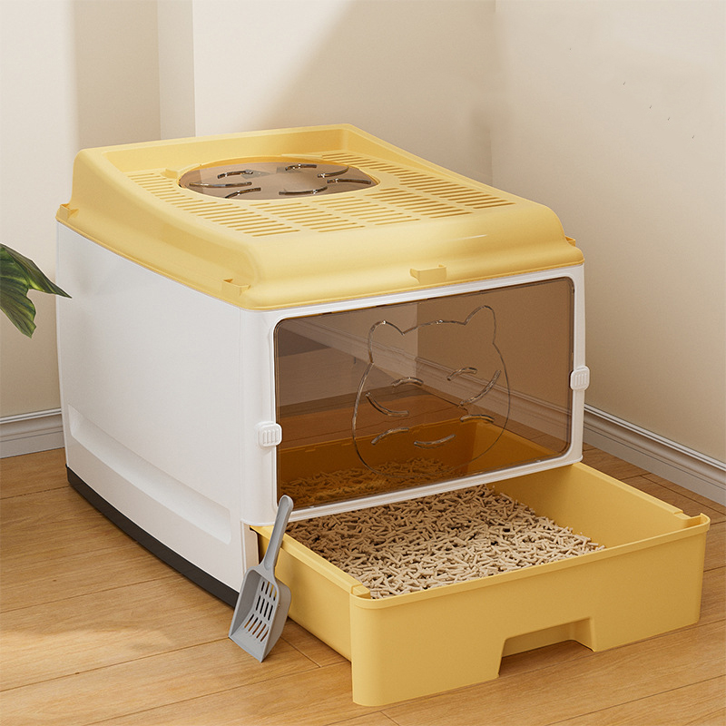 Extra large fully enclosed cat litter box drawer, double door upgraded cat toilet, extra large space, worry free odor prevention and side leakage prev