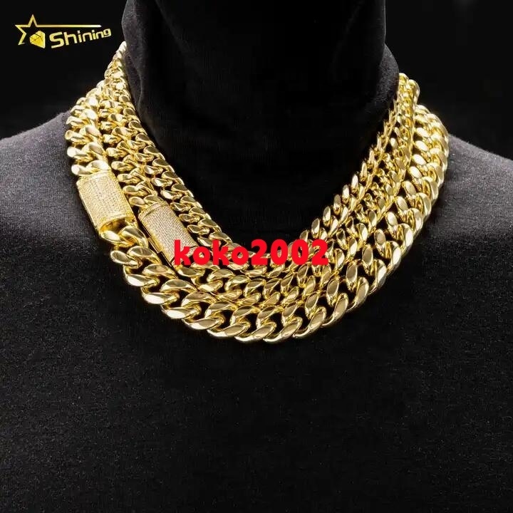 Hip Hop Necklace 8mm 10mm 12mm 14mm 18mm Stainless Steel Gold Plated Moissanite Miami Cuban Link Chain