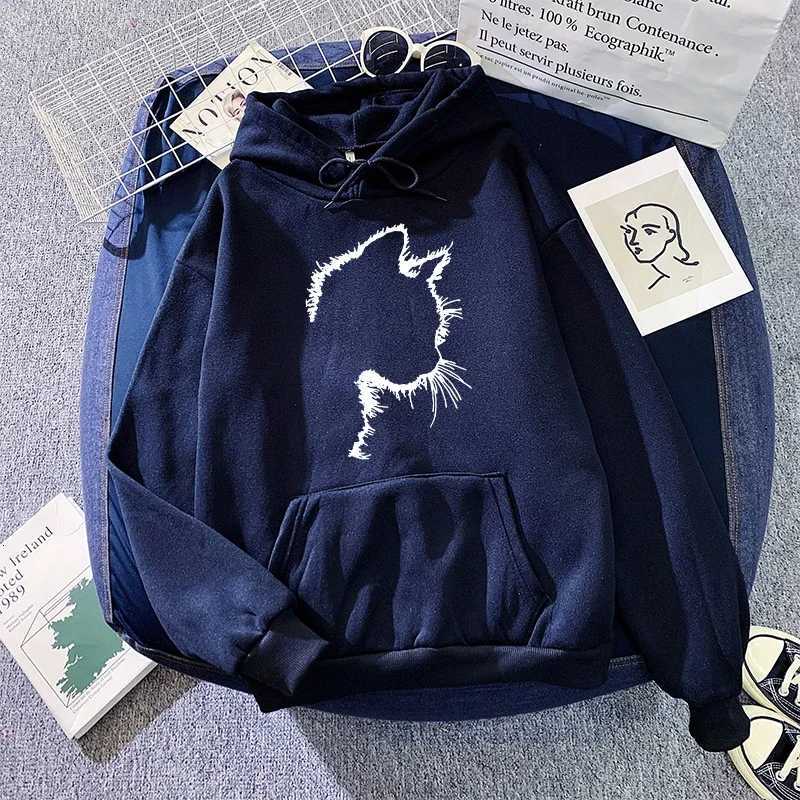 Autumn Winter Womens Sweatshirts Cute Cat Printing Home Casual Hoodies Sports Pullover Tops Daily High Quality Womens Clothing XJ250717