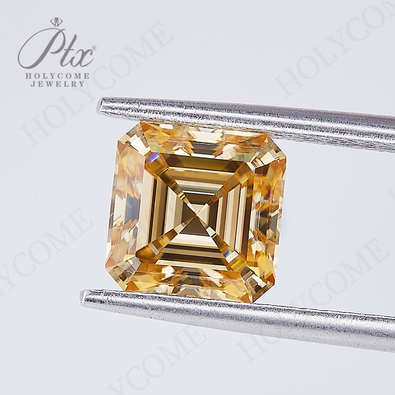 Champagne Moissanite Stone Asscher Cut GRA Certificate Original Color Pass Diamond Tester All Sizes High Quality Synthetic Moissanite Gemstone