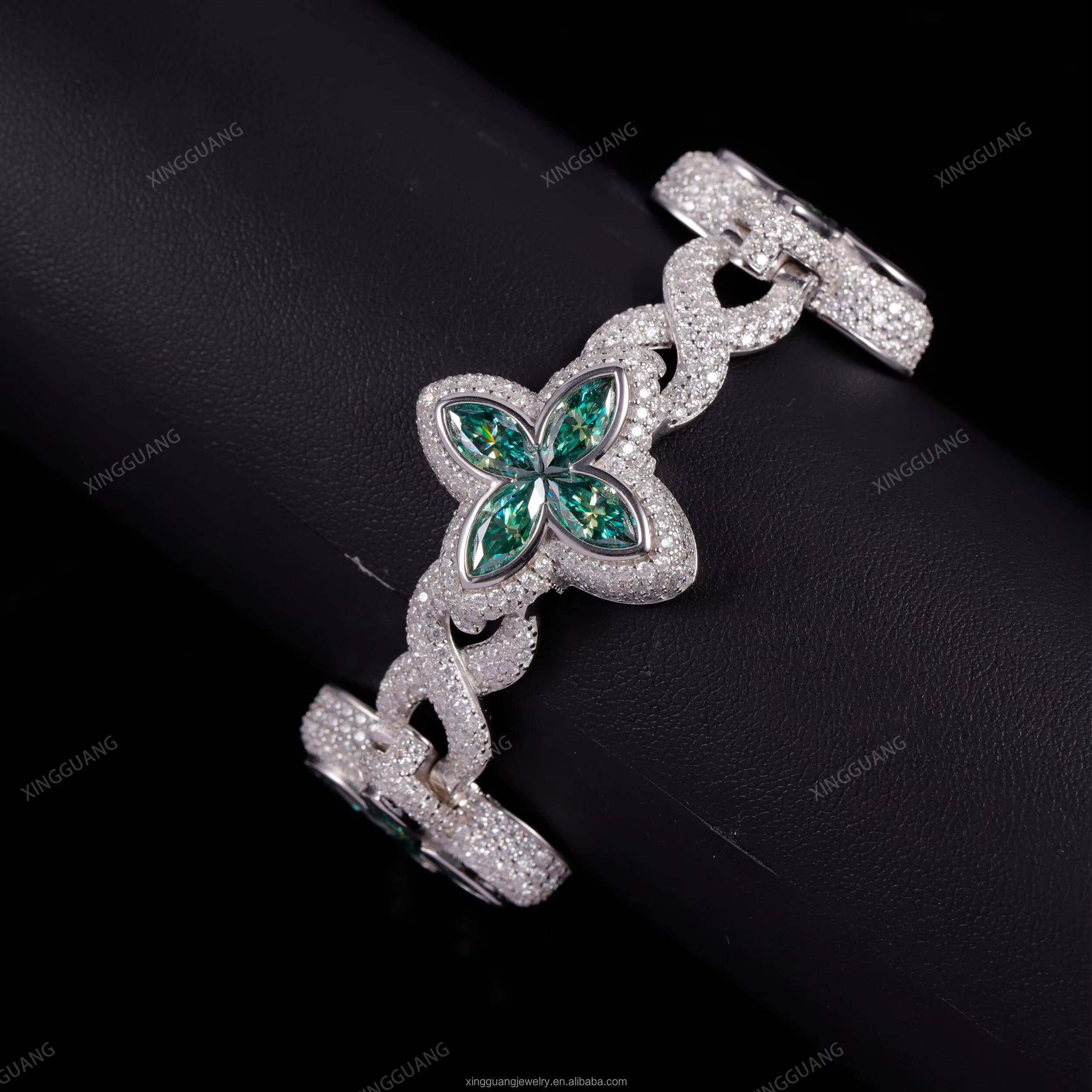 XG Green Marquise Moissanite Bracelets Iced Out Pass Diamond Tester 925 Silver Plated Gold Fine Jewelry Bracelets