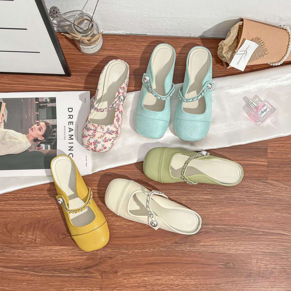 2025 Fashion Closed-Toe Single Shoes for Women, Back Air Quality Slip-On Mules, Half-Slip Thick-Soled Height-Increasing Women's Shoes, Versatile