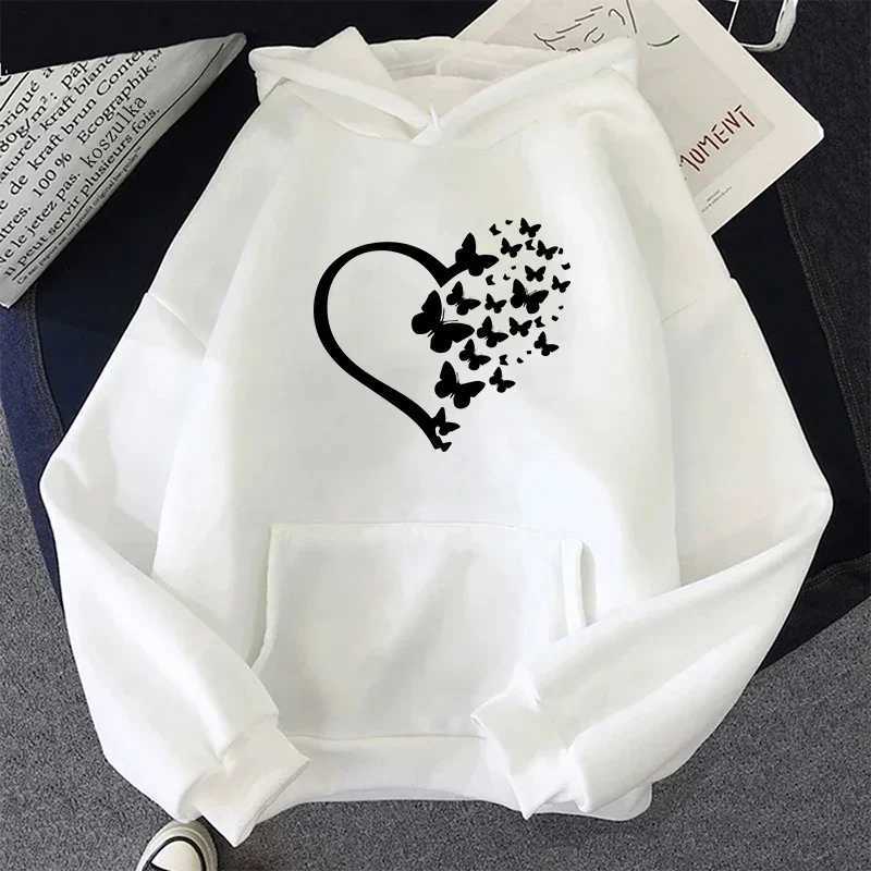 2025 Hot Sale Women Pure Color Hoodie Casual Fashion Hooded Sweatshirts Butterfly Print Fe Trend Sporty Pullover Streetwear XJ250717