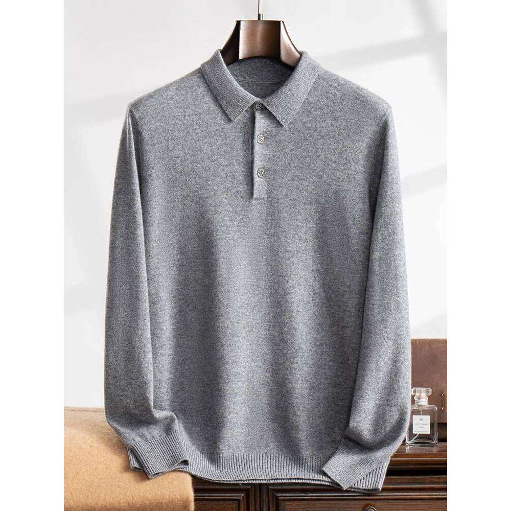 High Quality Men 100% Cashmere Sweater Autumn Winter Long Sleeve Polo Pullover Smart Casual Knitwear Soft Warm Clothing Tops New