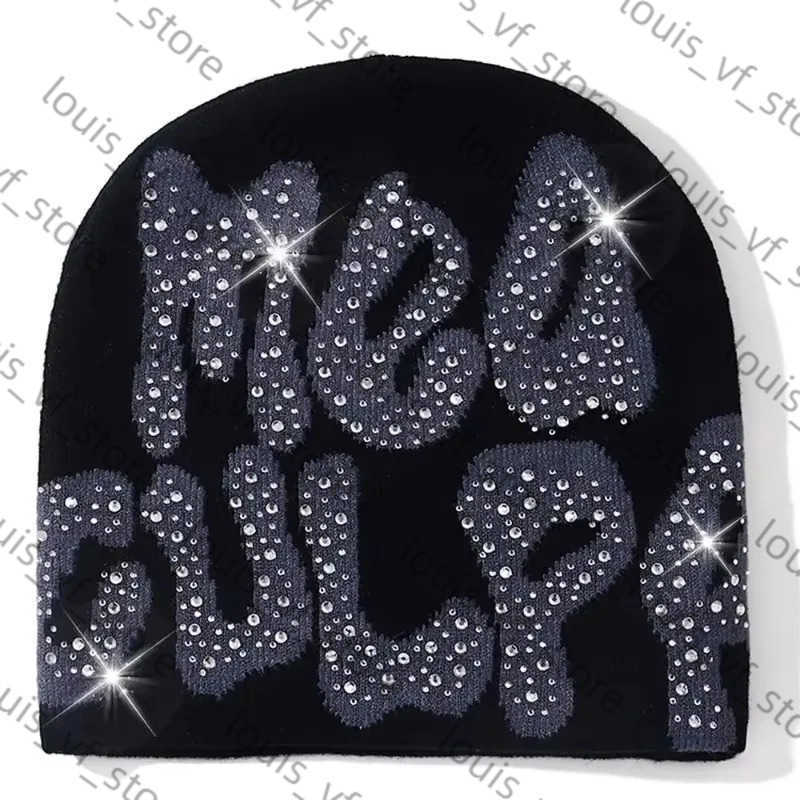 2025 NEW Y2K Culpa Beanies Hat with Rhinestone for Women Men Beanies Hats Hip-hop Soft Stretch Warm Knitted Cap H250718