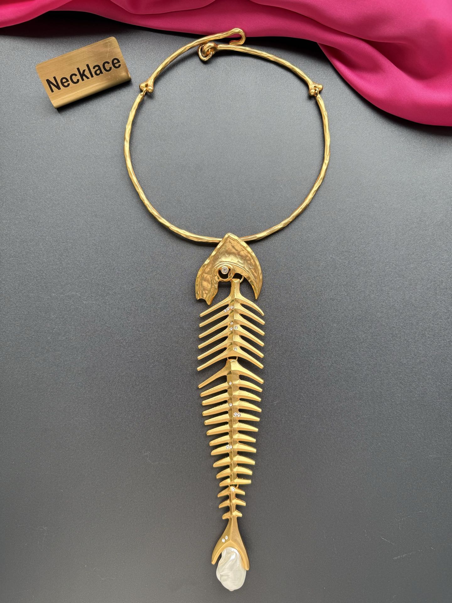 New Designed Women Fishbone Choker Oversized Fish Skeleton Chain Necklace Designer Luxury Jewelry Designer Jewelry Schiaparelli-n03-16