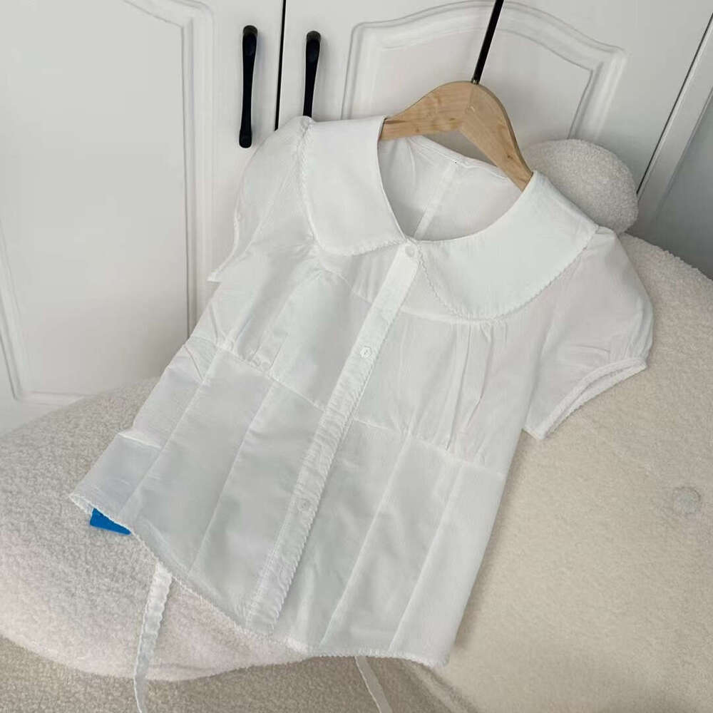 Jennie Style White Doll Collar Puff Sleeve T-Shirt For Women French Waist Tie Sweet Top B5