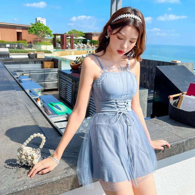 2025 New Swimsuit Women's Summer Gauze Skirt One-piece Suspender Sexy Fairy Style Slim Look