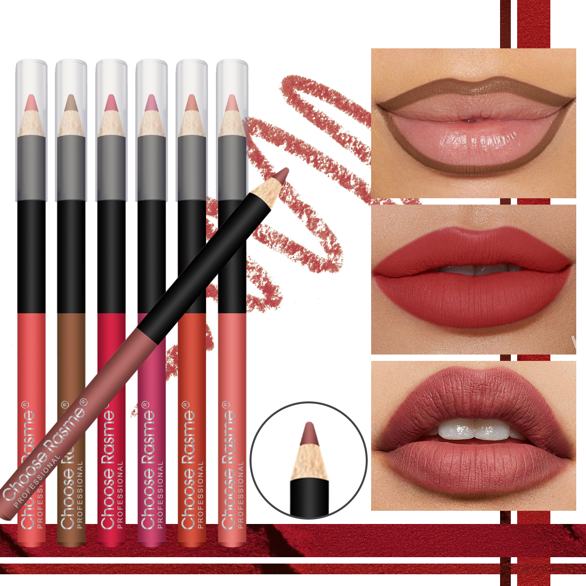 Choose Rasme 12PCS Lip Liner Set - Waterproof Matte Lip Pencils, Long Lasting Smudge Proof Lipstick Outline Makeup Kit